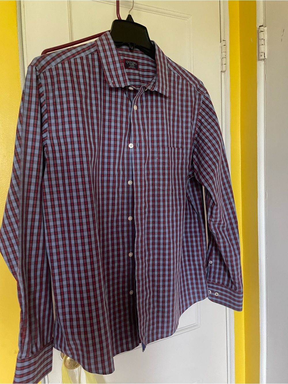 Men's Long-Sleeve Check Dress Shirt - Blue & Burgundy untuckit brand